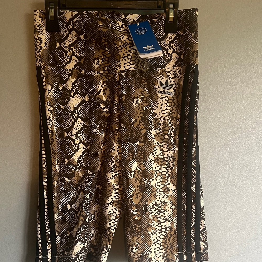 adidas Women’s Snake Print Biker Short in Brown and Cream $35